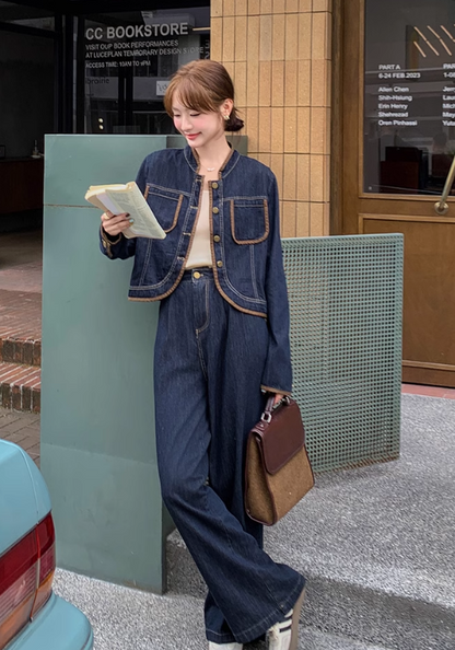 Denim and leather suit