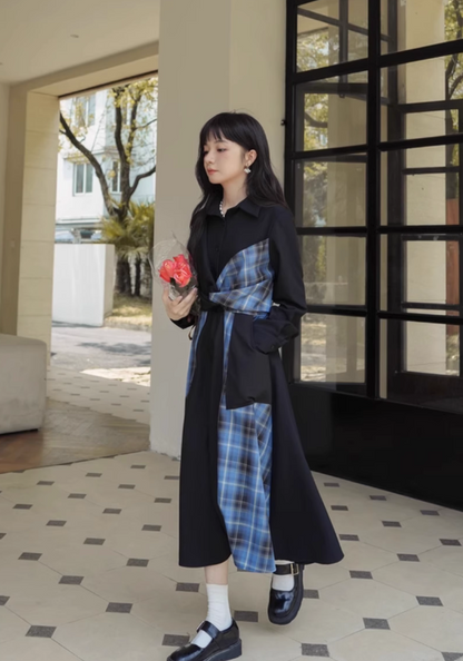 紐結格子拼接裙