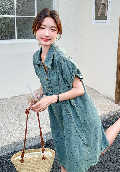 波點牛仔裙