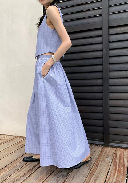 Retro checkered vest suit