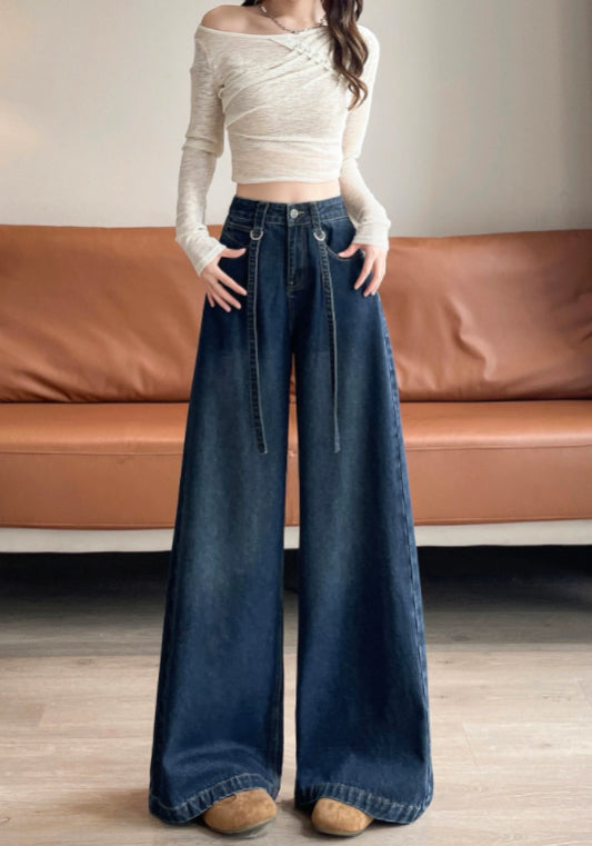 深藍寬鬆牛仔褲