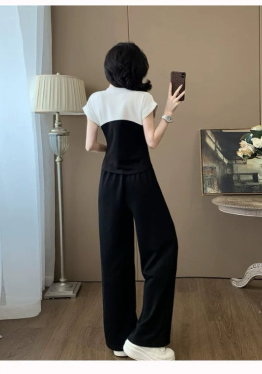 黑白撞色套裝