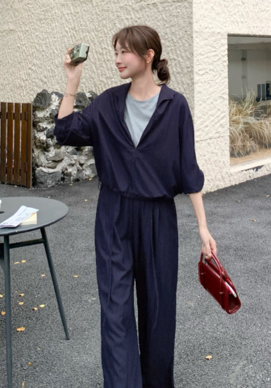深藍假兩件套裝