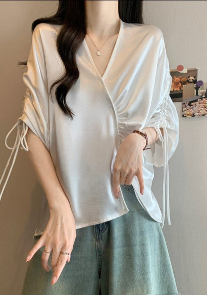 V領抽繩衫