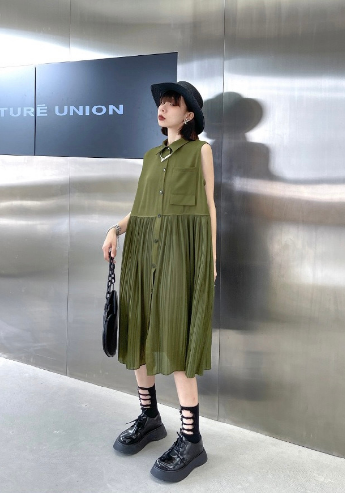 [Chiffon pleated tank skirt]