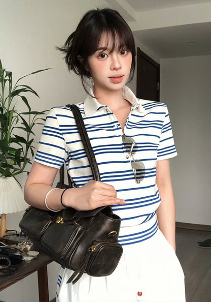 Polo領藍條紋衫