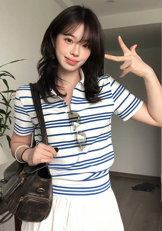 Polo領藍條紋衫