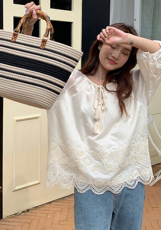 度假風刺繡襯衫