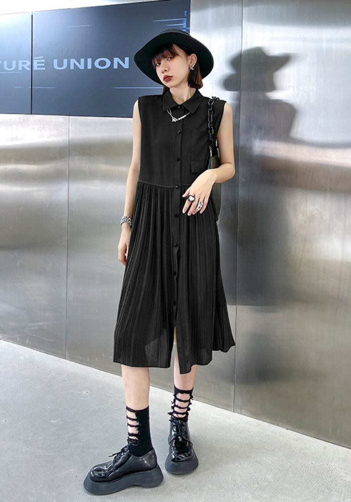 [Chiffon pleated tank skirt]