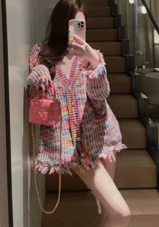 彩色流蘇開衫