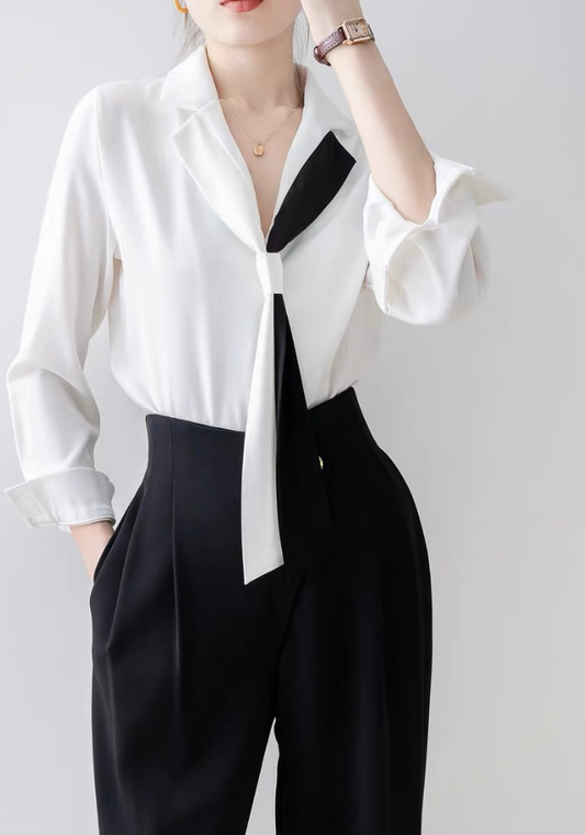 [Korean style suit collar chiffon shirt]