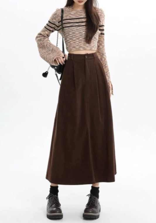 棕色燈芯絨半裙