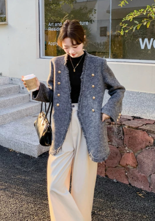 灰色小香風外套