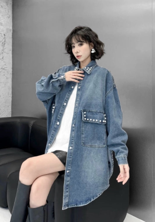 珍珠牛仔襯衫