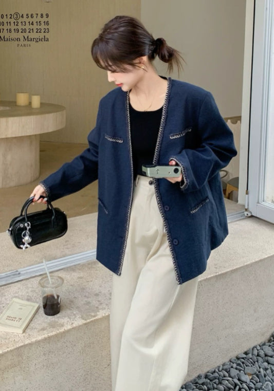 深藍小香風外套