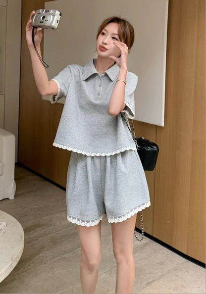 Polo領灰色套裝