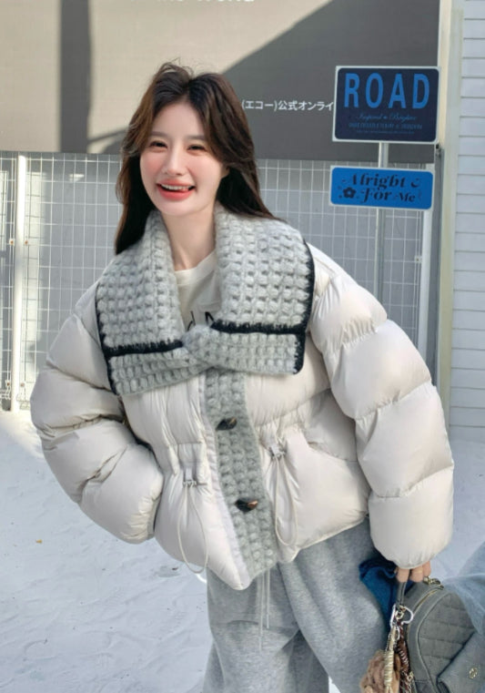 米灰針織羽絨服