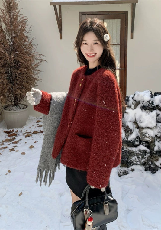 紅色羊羔毛外套