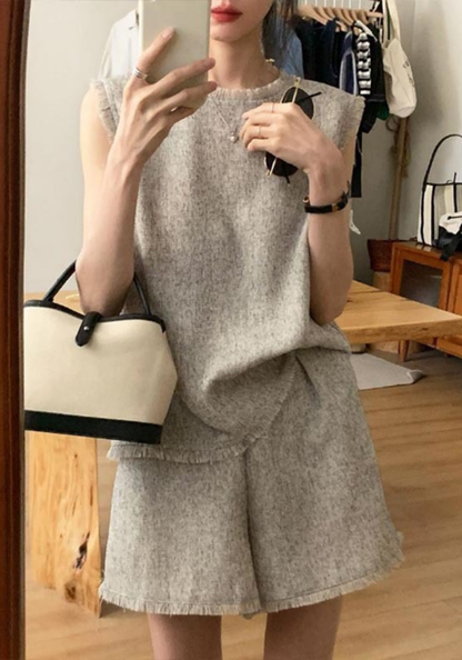[Xiaoxiangfeng gray cotton and linen suit]