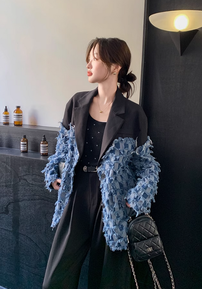 西服牛仔拼接外套