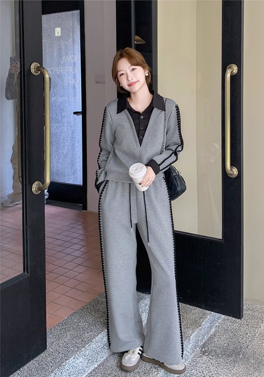 Fake two-piece gray casual suit