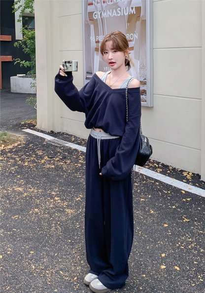 Fake two piece off shoulder suit