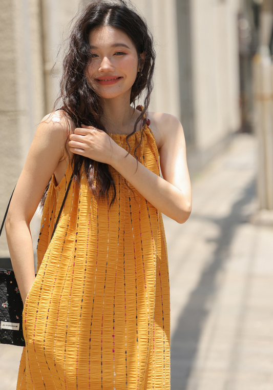 Yellow tassel suspender dress