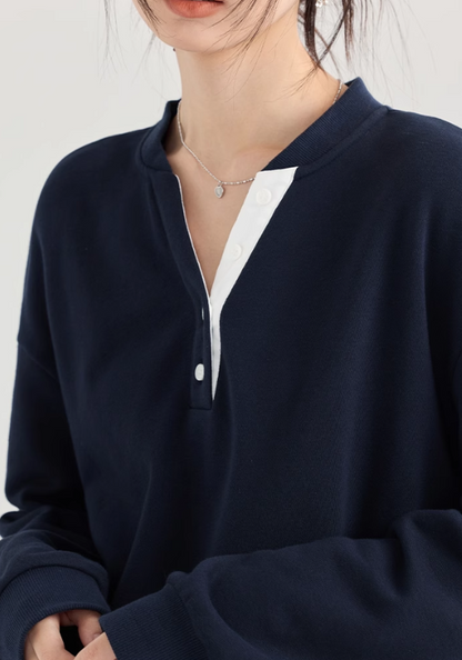 Fake two-piece black and white contrasting sweatshirts