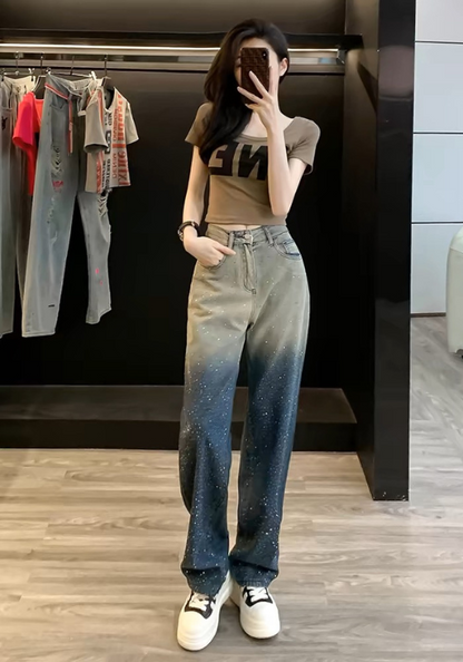 滿鑽漸變牛仔褲
