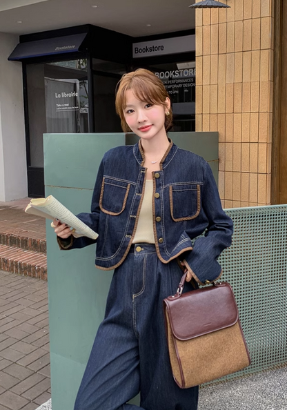 Denim and leather suit