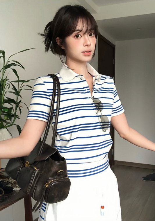Polo領藍條紋衫