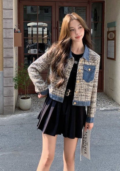 牛仔拼接小香風外套