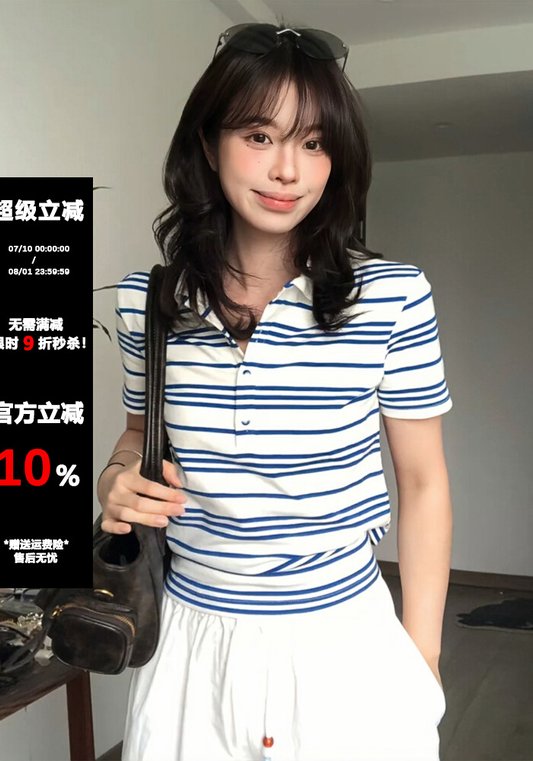 Polo領藍條紋衫