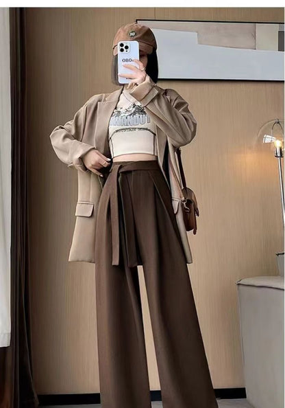 直管綁帶西裝褲