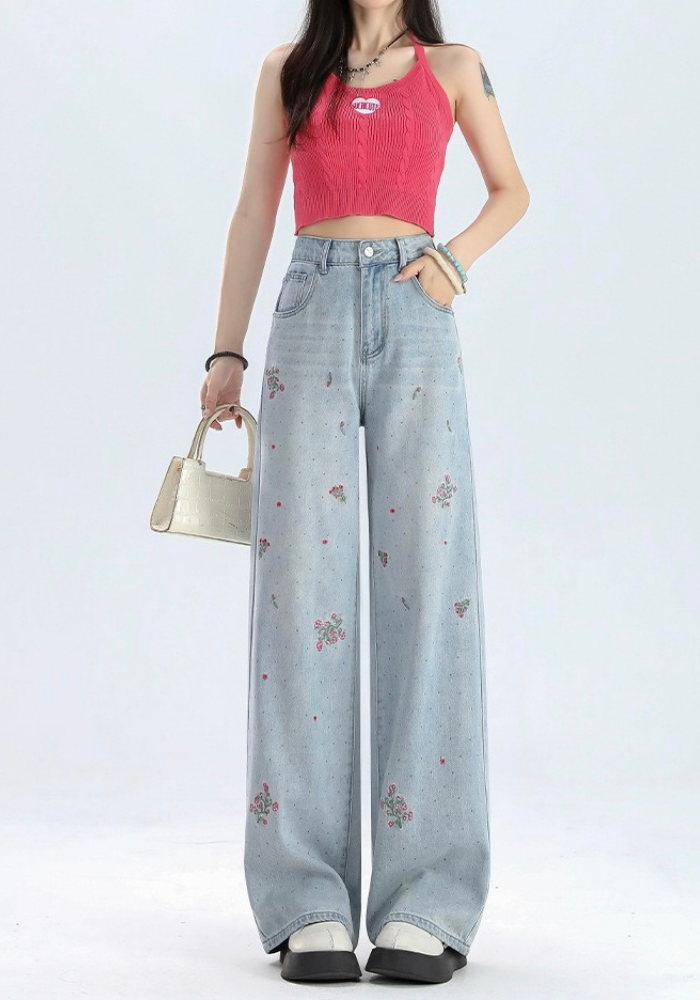 Embroidered wide-leg jeans