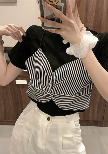 假兩件吊帶短袖T
