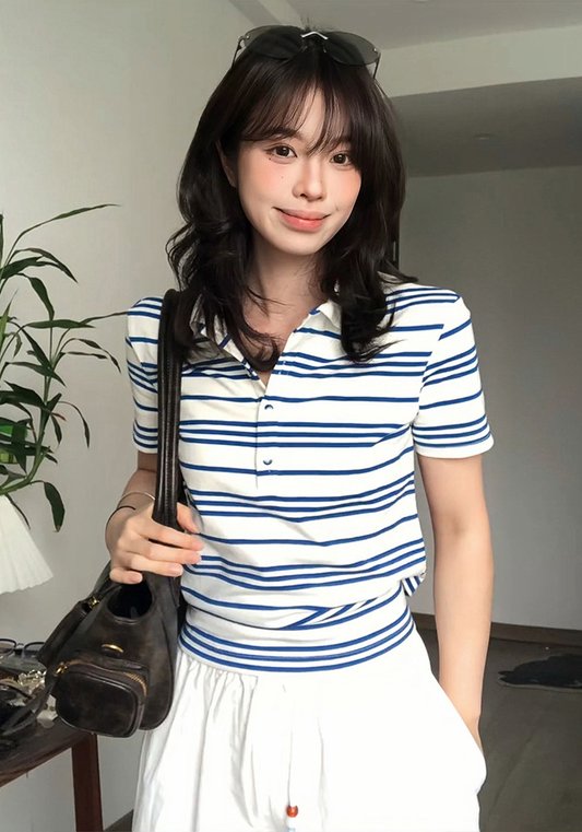 Polo領藍條紋衫
