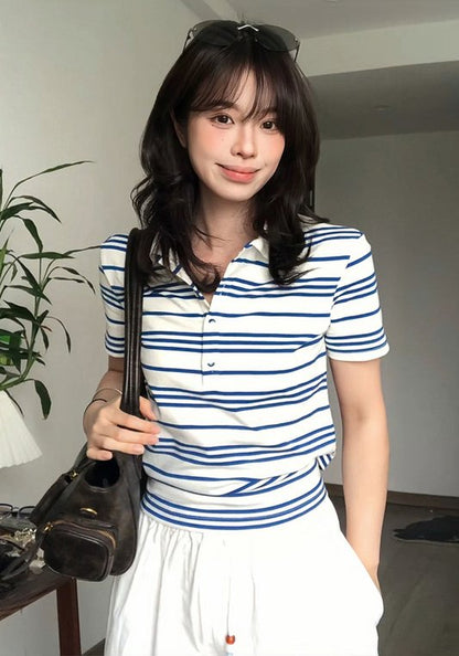 Polo領藍條紋衫