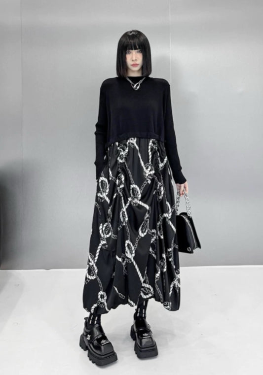 黑色鏈條印花裙