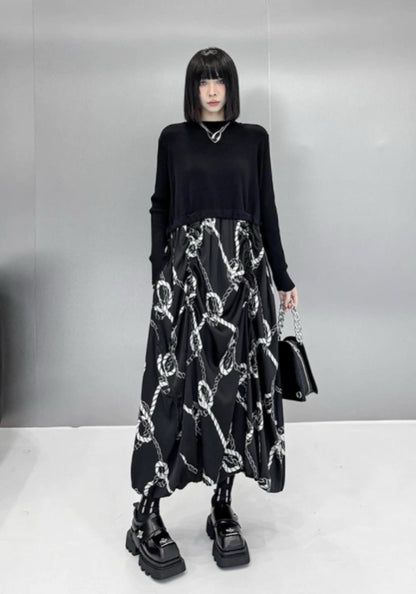 黑色鏈條印花裙