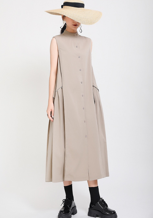 [Fake two-piece cotton and linen long dress]