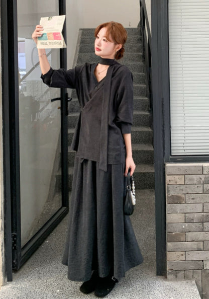 深灰裙套裝
