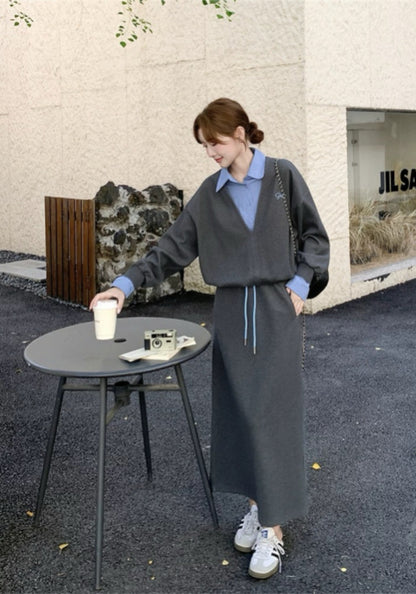 Faux two-piece V-neck suit