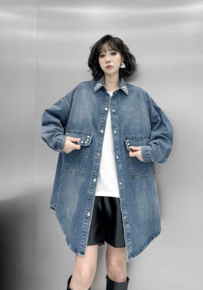 珍珠牛仔襯衫