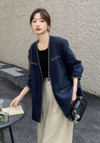 深藍小香風外套