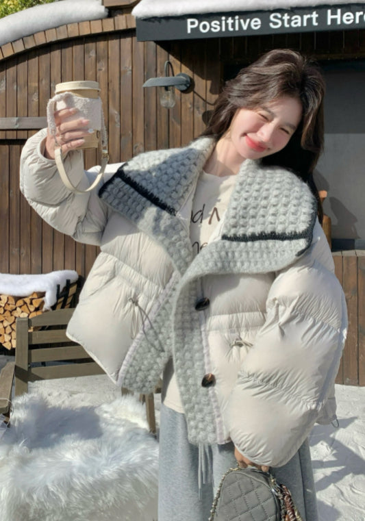 米灰針織羽絨服