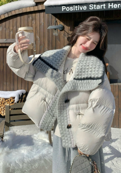 米灰針織羽絨服
