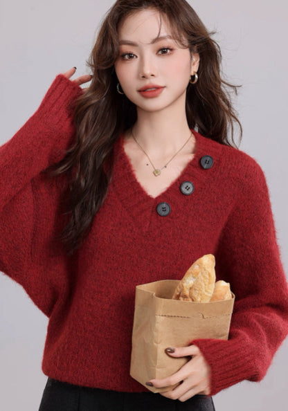 紅色圍巾毛衣