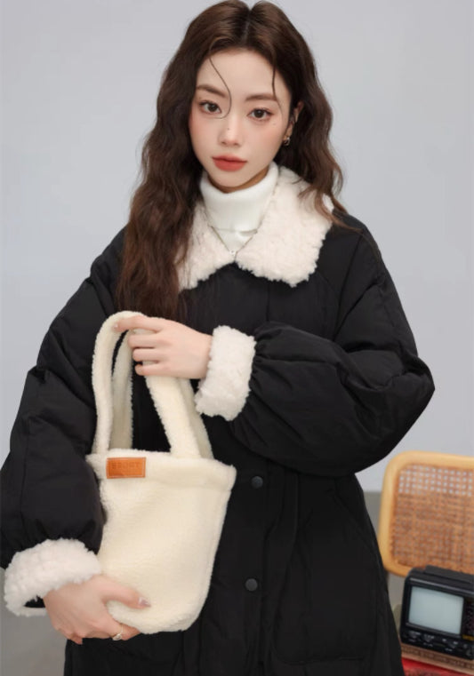 羊毛領收腰羽絨外套