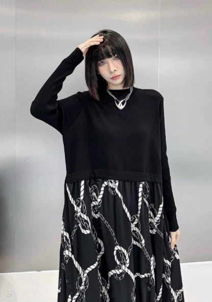 黑色鏈條印花裙